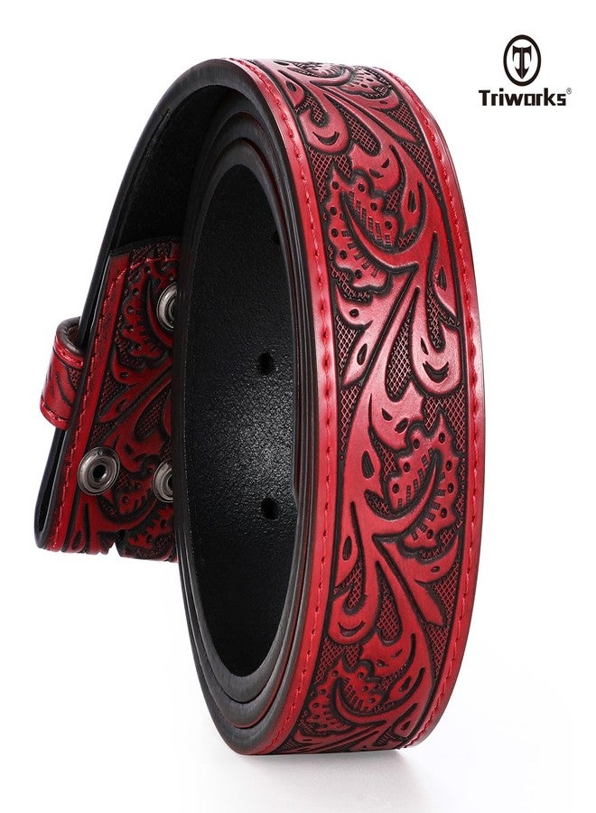 TRIWORKS Western Belt Strap for Men without Buckle 1.5" Wide Floral Engraved Embossed Leather Belt Strap - Image 5